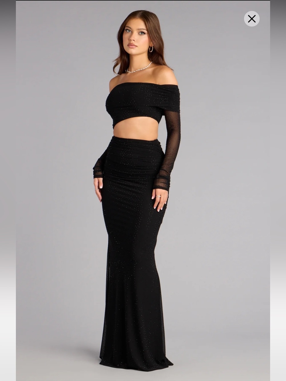 Windsor Black Sparkle Off-Shoulder Maxi Dress